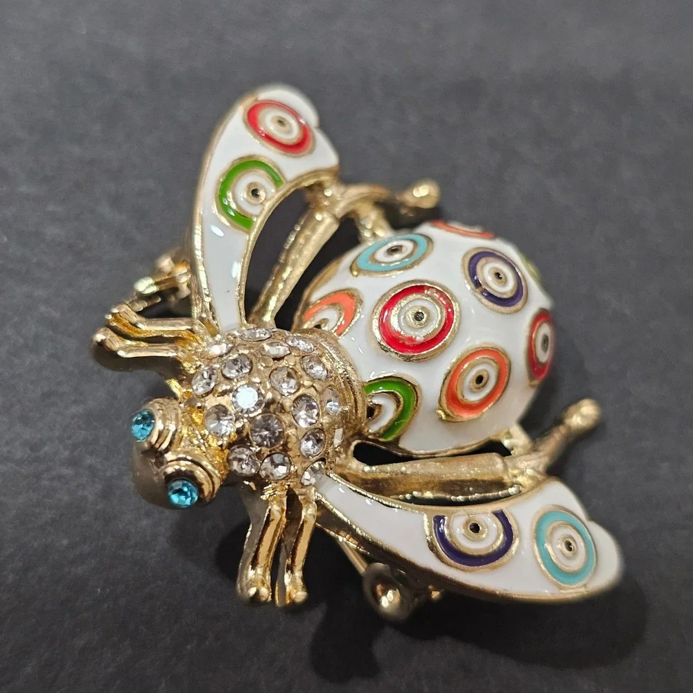 Enamel Bee Brooch Set Women Multicolor Rhinestone Insect Whimsical - Picture 7 of 10